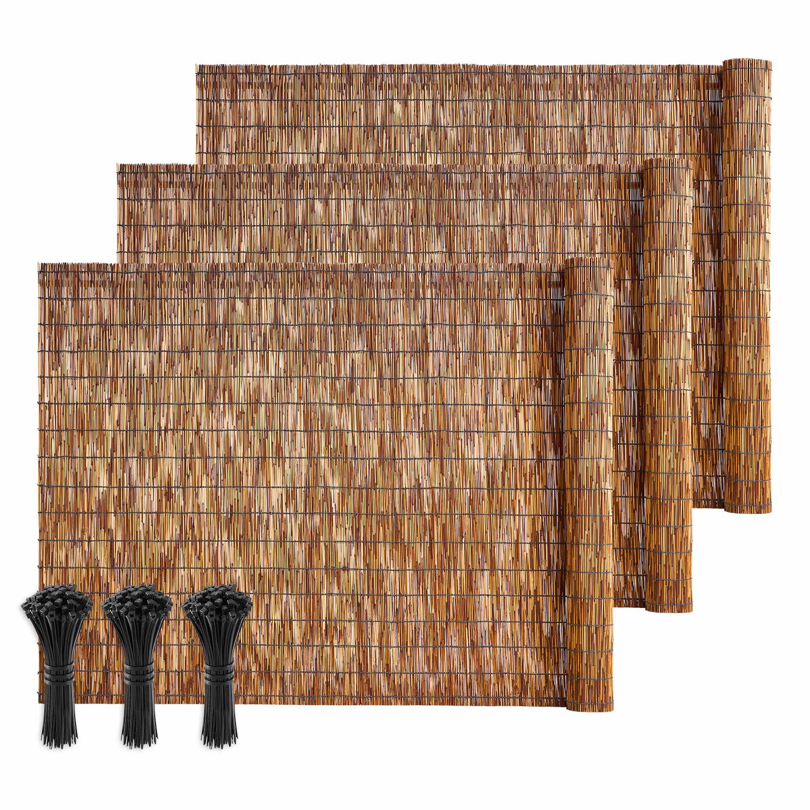 Uimoso Natural Reed Fence Panels 4 ft x 16.4 ft, 3 Pack Privacy Screen Rolls