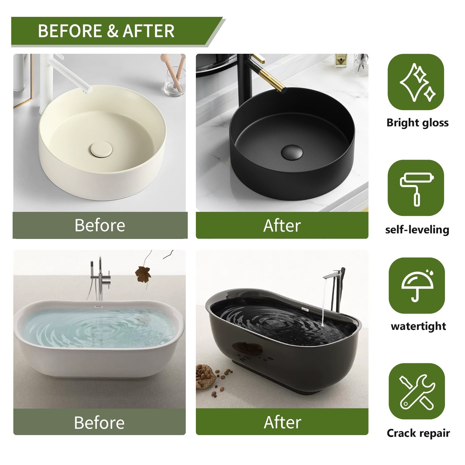 Tub and Tile Refinishing Kit, Bathtub Sink Countertop DIY Paint Kit, 32oz, Black