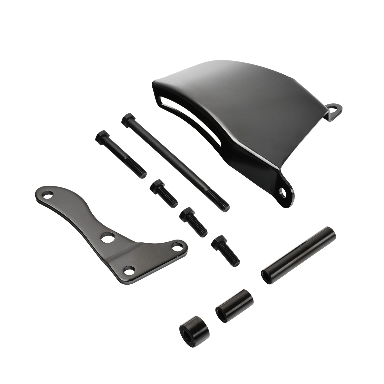 For Small Block Chevy SBC 350 Black Steel Long Water Pump Pulley & Bracket Kit