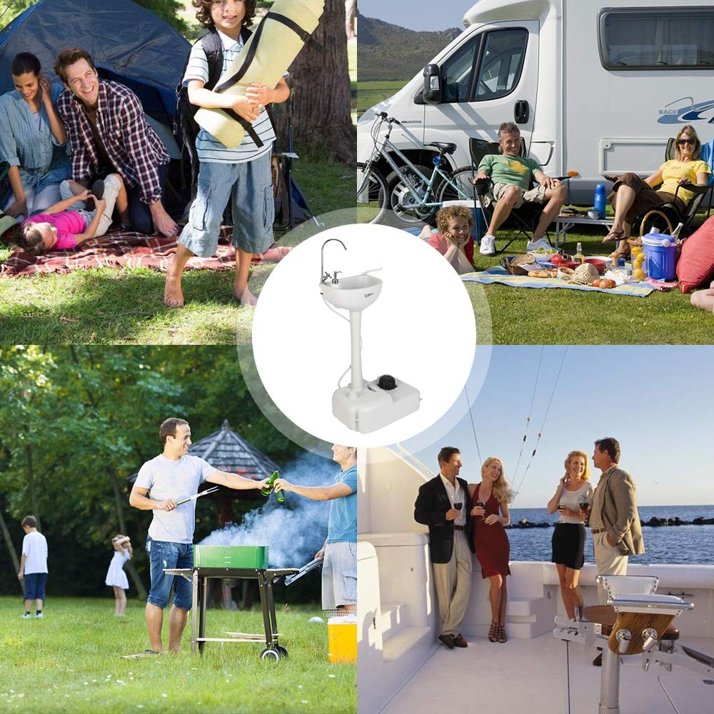 Portable Sink Rolling Hand Wash Basin with Towel Holder Soap Dispenser Wheels