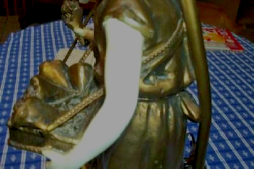 Vintage French Figural Lamps Moreau Fisherman Lady Flower Basket Bronzed Metal