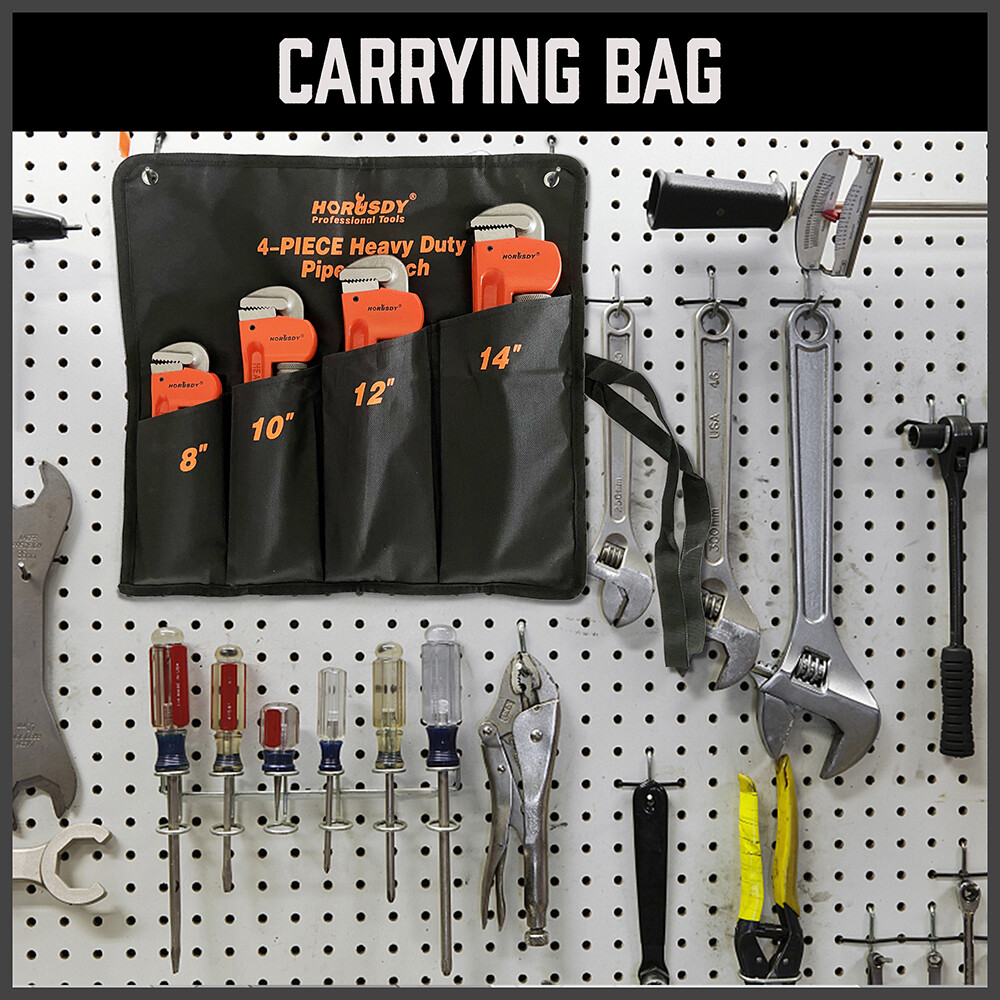 4pc Heavy Duty Pipe Wrench Set Monkey Heat Treated Adjustable 8" 10" 12" 14" NEW