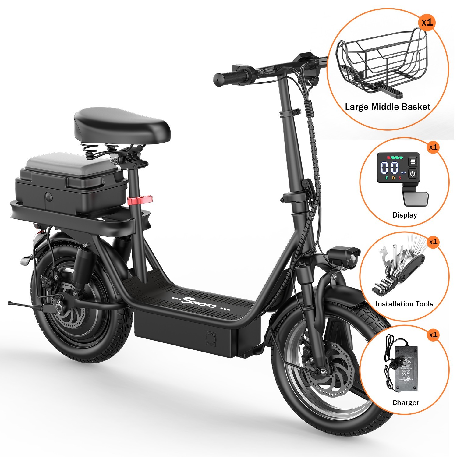 E-Scooter with Seat 30 MPH 43 Miles Range 14'' 1500W Electric Scooter For Adult
