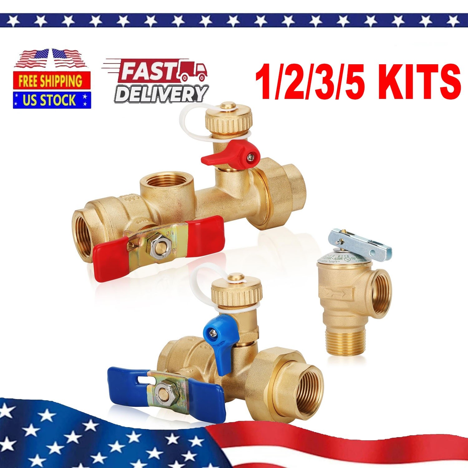 Brass 3/4in Tankless Water Heater Valve Kit for rheem/rinai/ecosmart/navien etc.