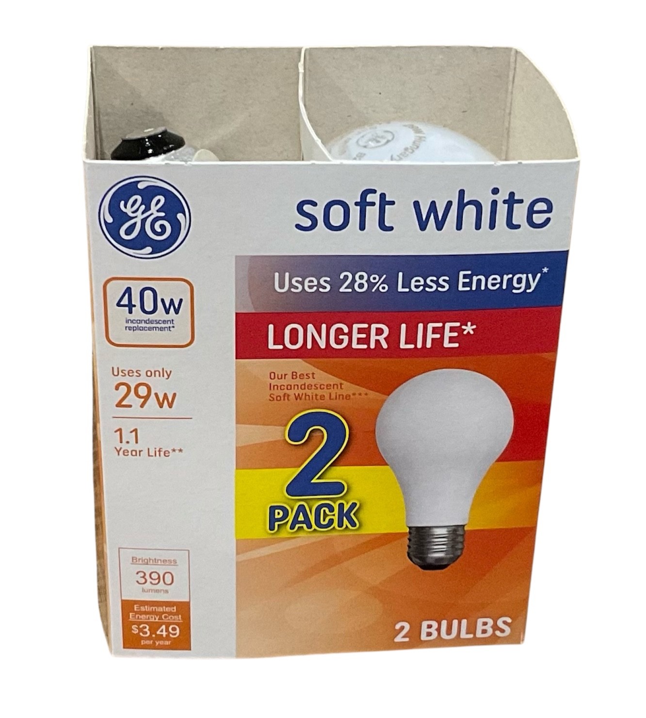 GE “Longer-Life” Soft White - 40 W ( 2 BULBS )