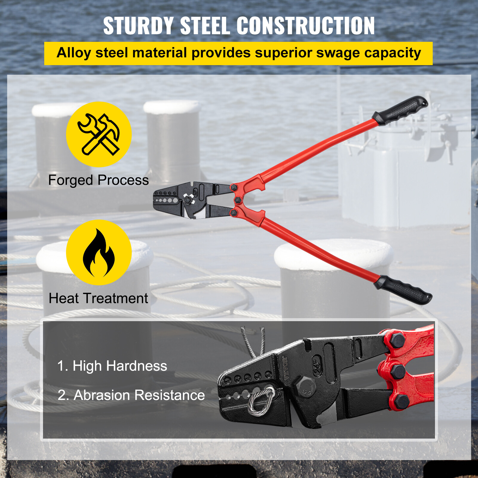 24'' Hand Swager Swaging Crimping Tool for Wire Rope Cable Swage 1/16''- 3/16''