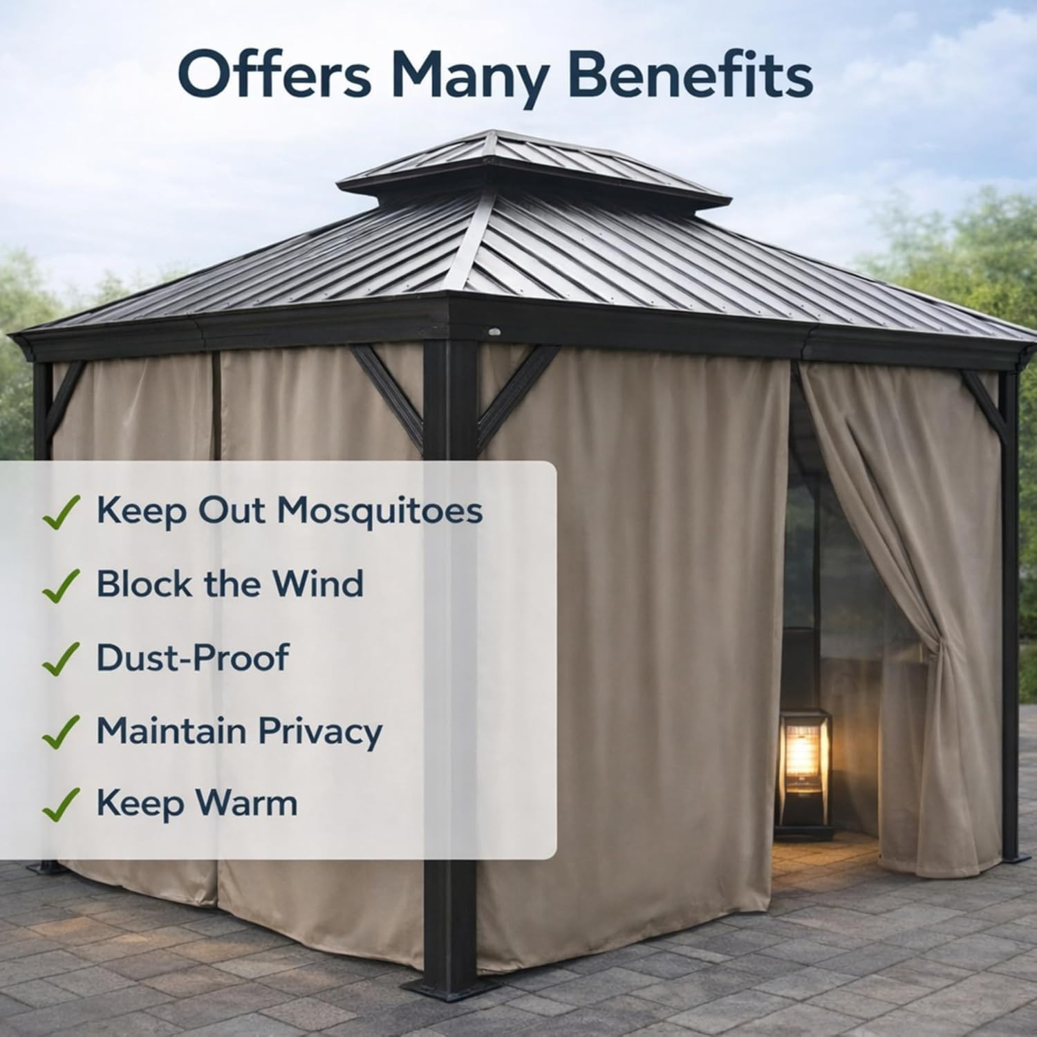 Kozyard 10' X 12'Outdoor Gazebo Privacy Curtain Sidewall, Waterproof Patio Priva