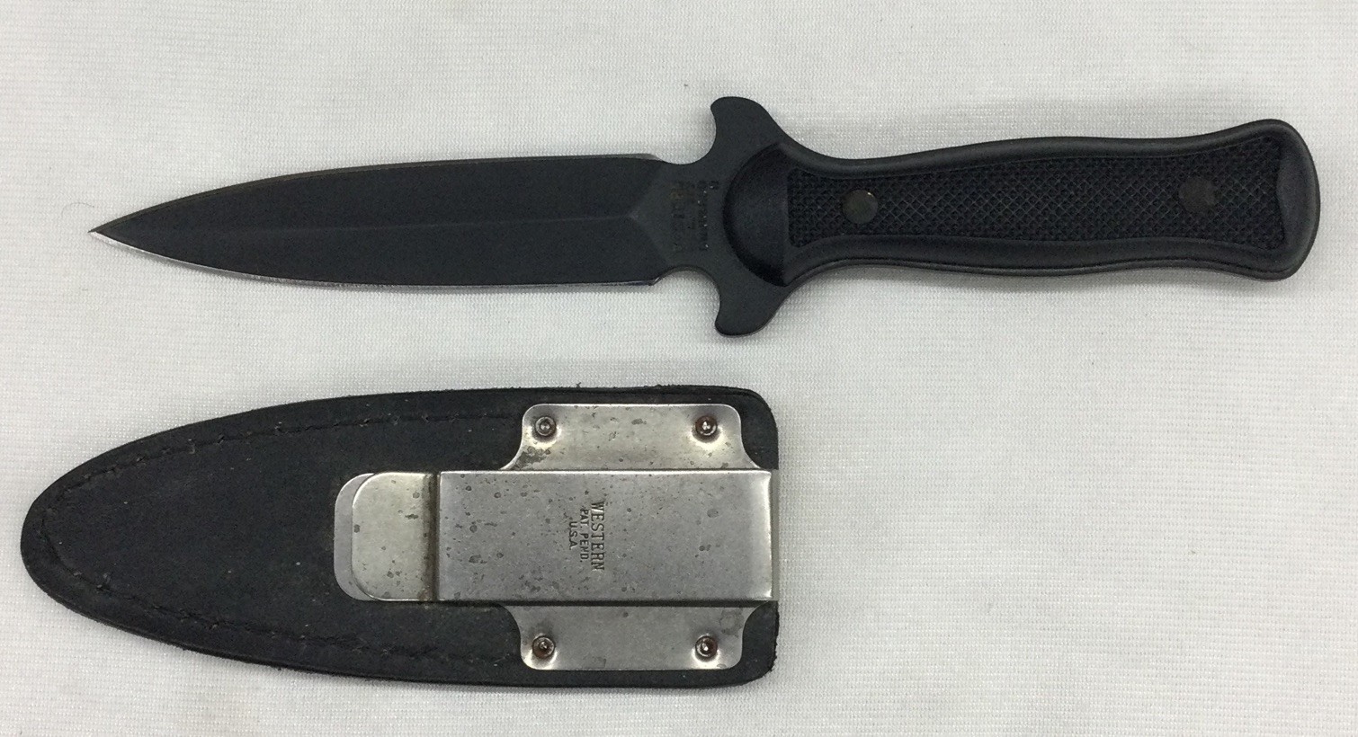 Western Cutlery 777 boot knife with sheath, double-edge, used