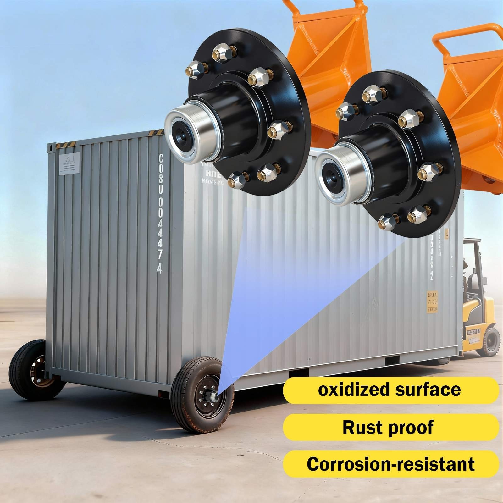 8x 6.5 Lug Superior Shipping Container Wheels, Bolt-on Spindle Kit(Super thick)