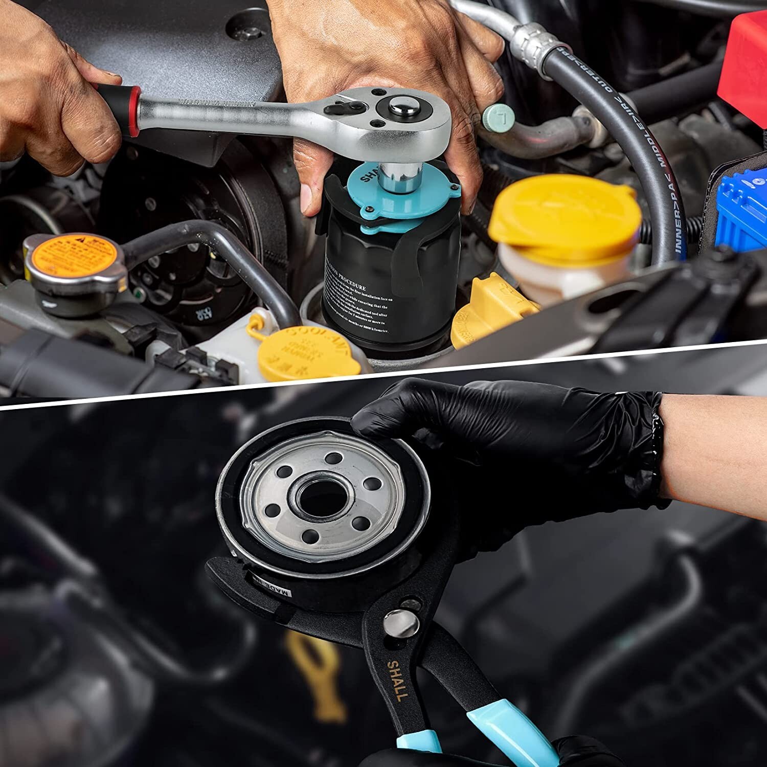 SHALL 4PCS Oil Filter Removal Set,12 In Oil Filter Plier,3-Jaw Oil Filter Wrench