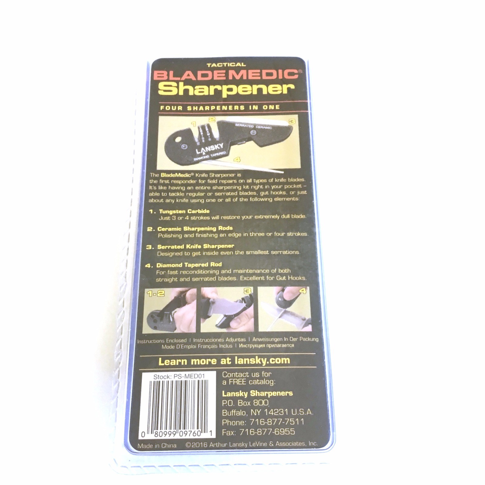 Lansky Blade Medic Measures 4" Four Sharpeners In One Carbide Ceramic Diamond