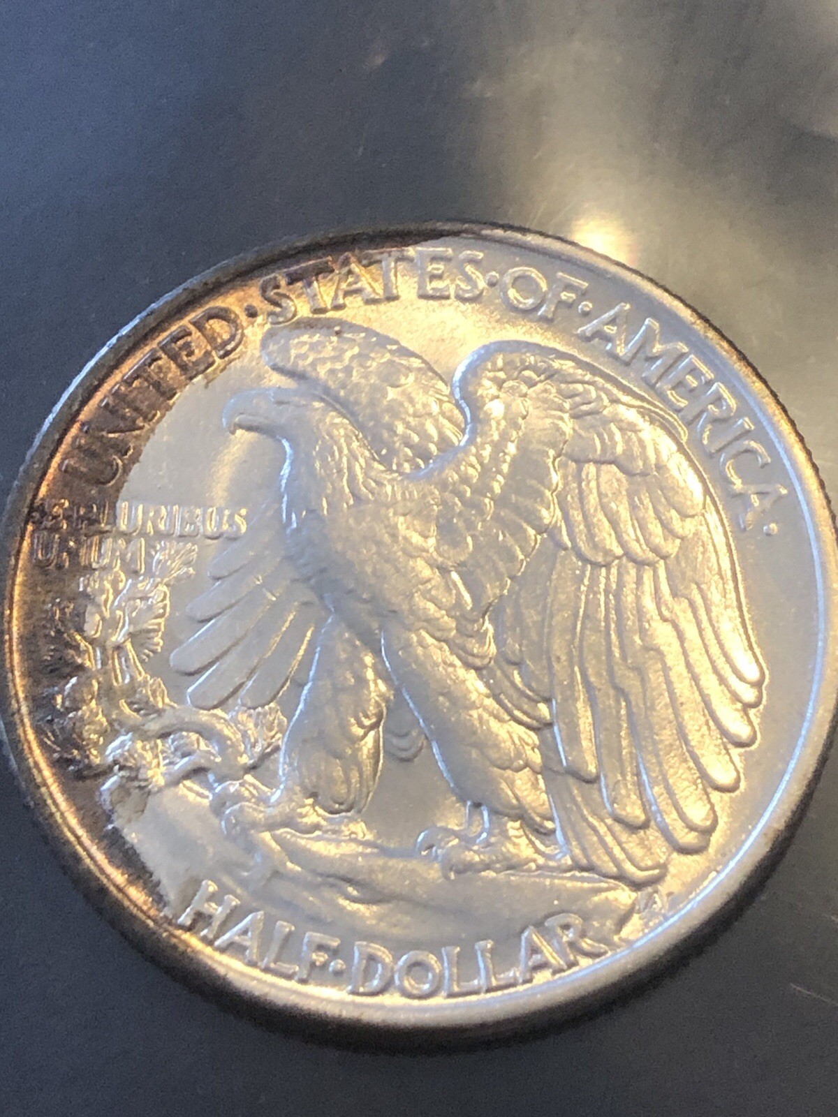 1943 W Walking Liberty Half Dollar Rainbow Toned BU