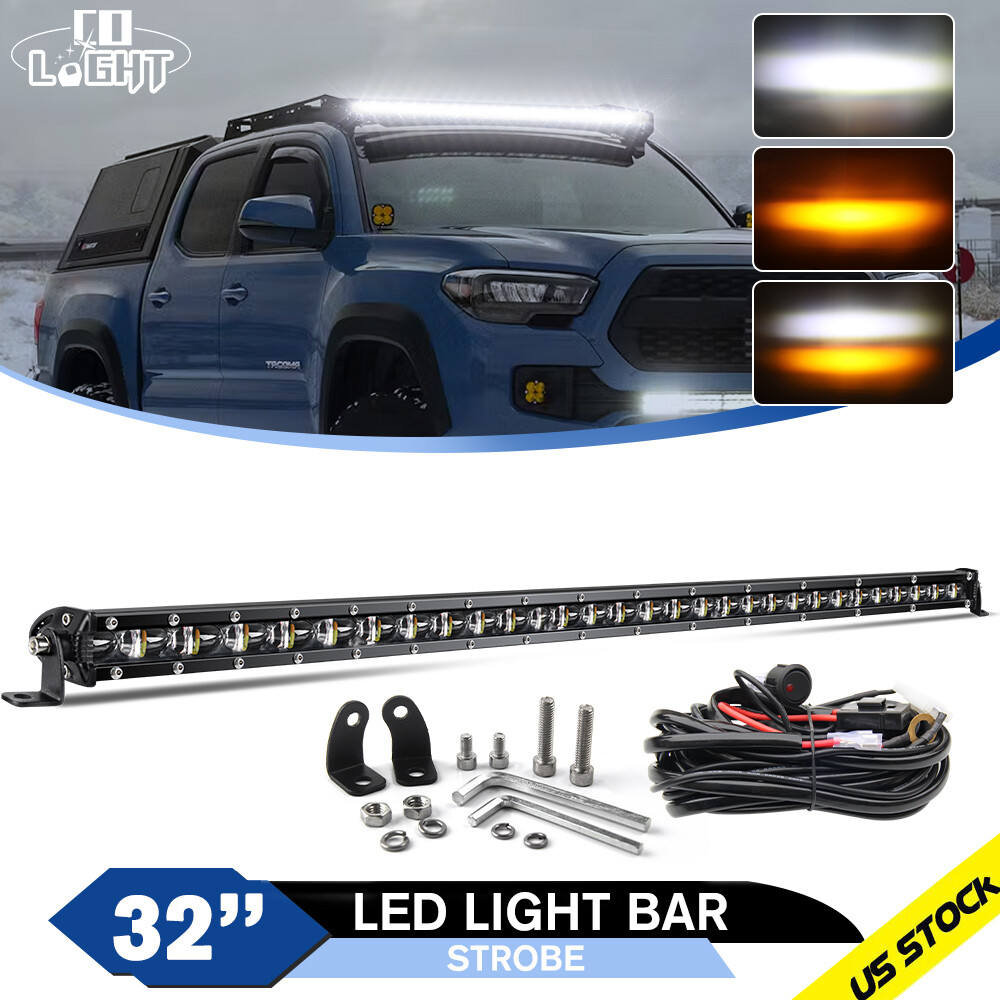 Slim 32'' Strobe Single Row LED Work Light Bar Driving Offroad Truck SUV Wire