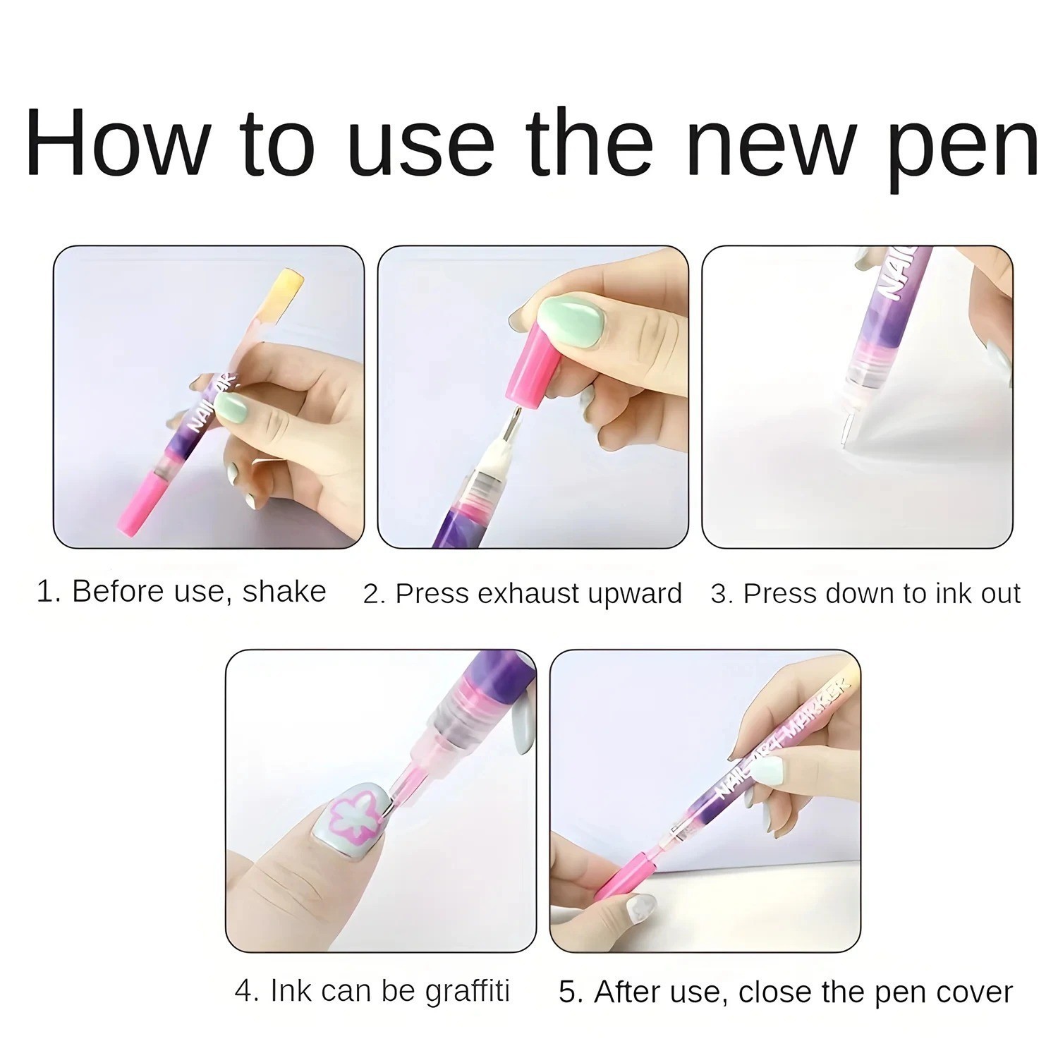 12 Colors Nail Art Pens Set Waterproof 0.5MM Nail Polish Pens Quick-Drying Nail
