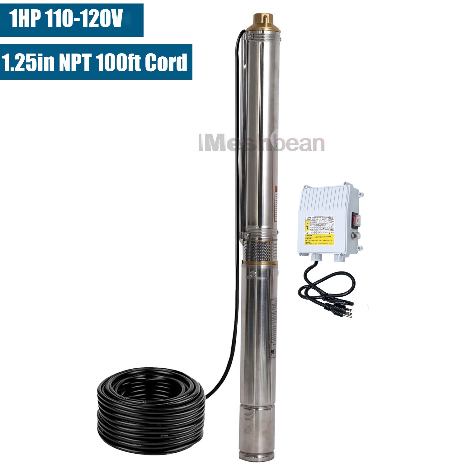 1HP 3" Deep Well Submersible Pump 110V 1.25''NPT 13GPM 247 ft Max w/Control Box