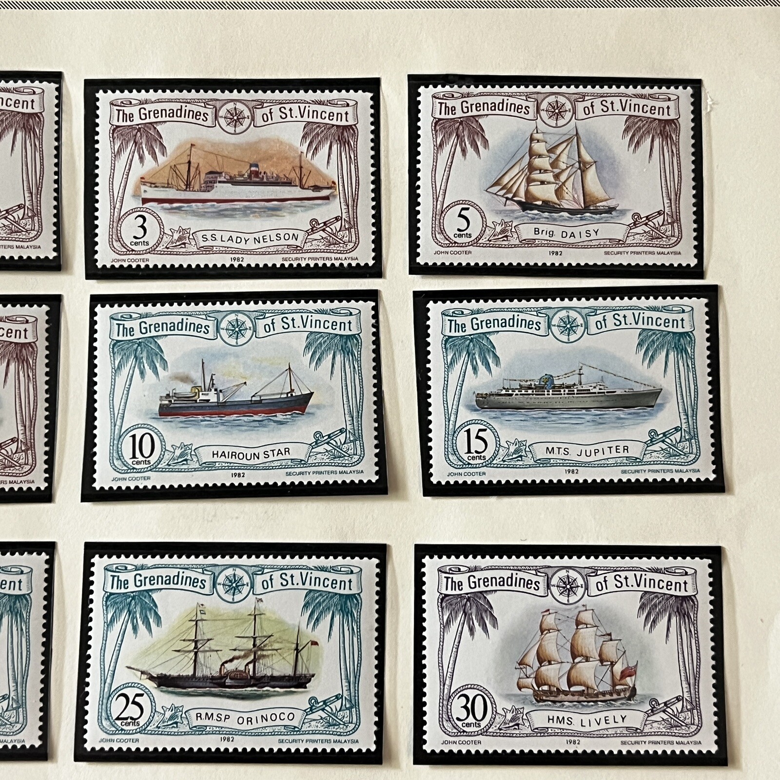 1977 1982 1989 GRENADINES OF ST. VINCENT MINT STAMPS ON ALBUM PAGE, HIGH DENOMS