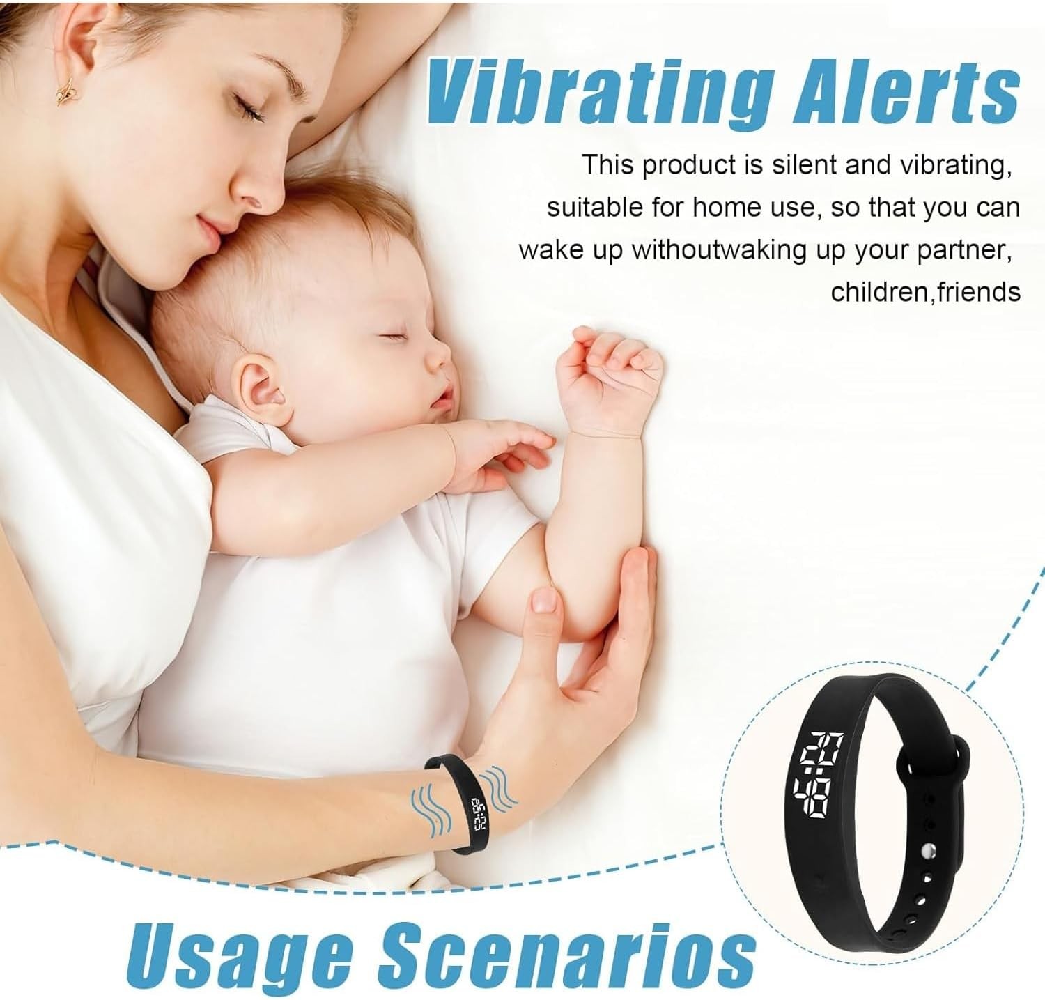 Vibrating Alarm Wristband Deaf People Watch Band Fit Sleeps Rise Silent Shock Cl