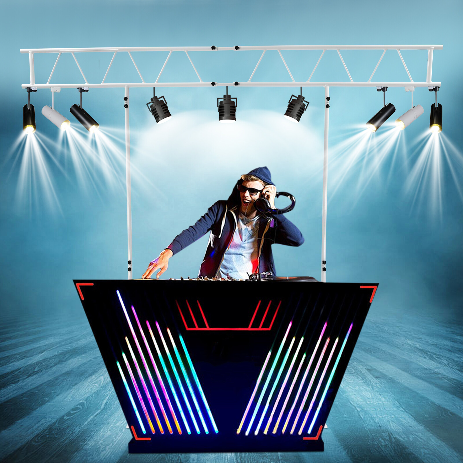 Light Truss Stand System, Trussing DJ Booth Kit 7x8ft Stage DJ Light Stand T-Bar
