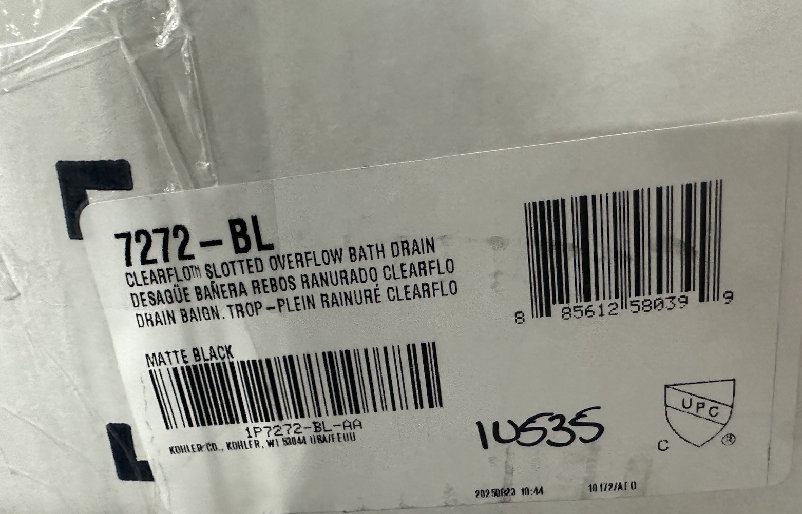 Kohler 7272-BL Clearflo Slotted Overflow Bath Drain Matte Black