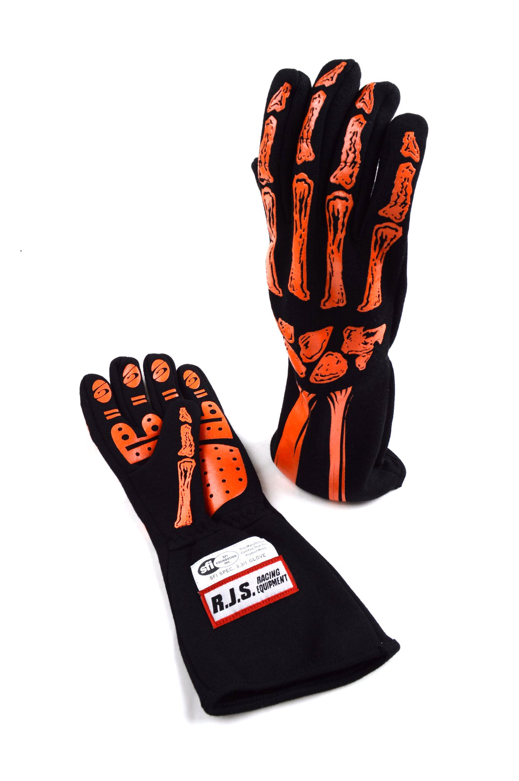 RJS RACING SFI 3.3/1 NEW SKELETON RACING GLOVES ORANGE / BLACK SIZE LG 600090142