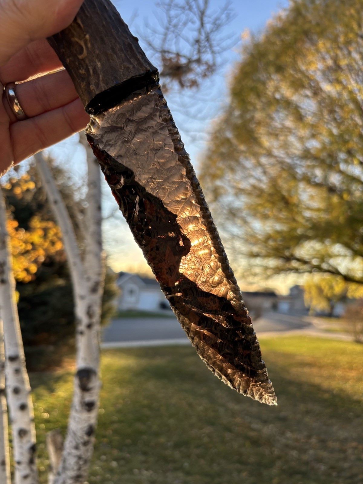 Huge Dragon Glass Obsidian Mule Deer Antler Display Knife Made By Grady Bowen