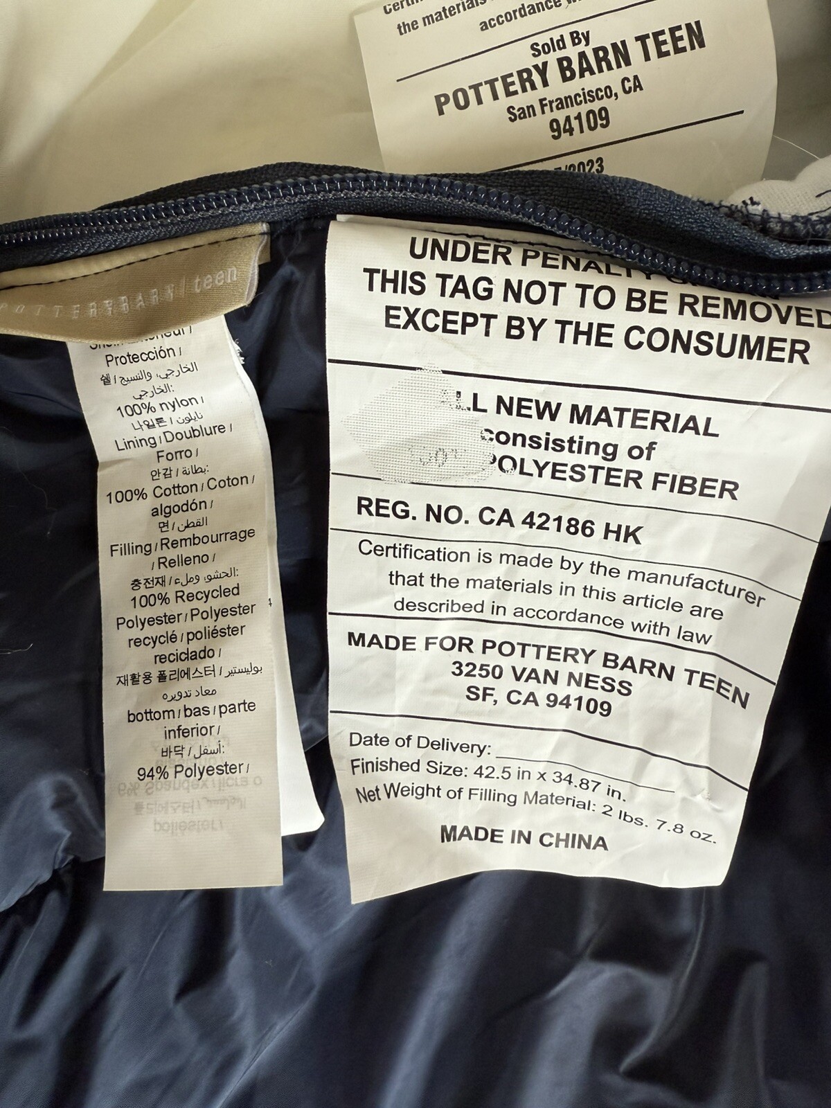 Pottery Barn Teen Navy Puffer Bean Bag Chair Slipcover Only