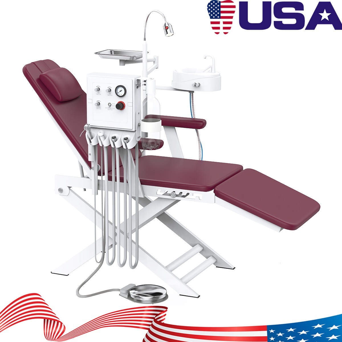 Portable Dental Mobile Folding Chair LED Light Turbine Unit 4 Hole Adjustable