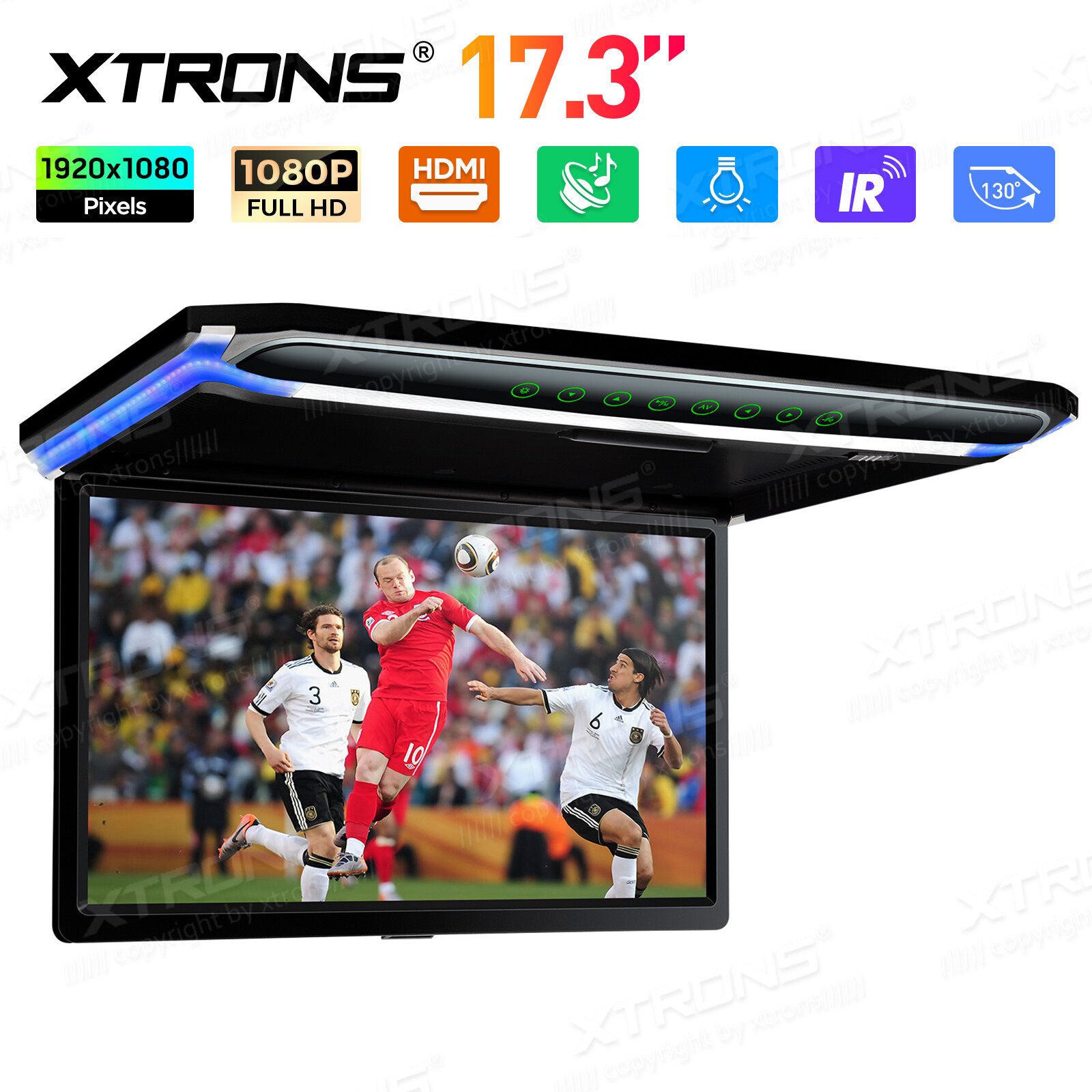 17.3" Car Overhead Ceiling Roof Mount Monitor Flip Down 1080P Video HDMI Player