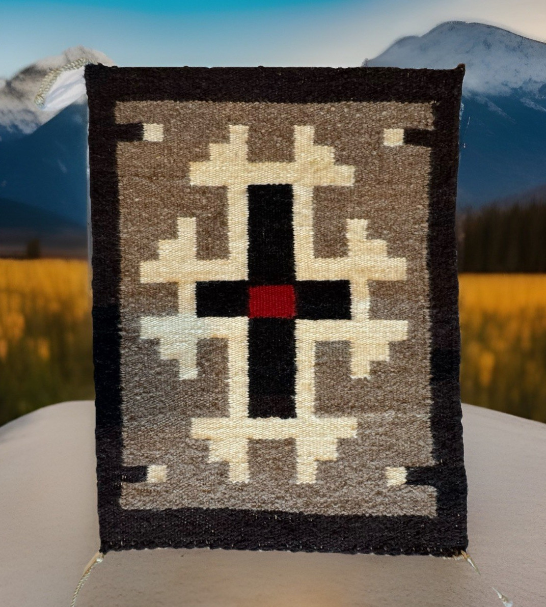 Fine Early Navajo Rug Weaving Two Grey Hills Spider Woman Cross Native American