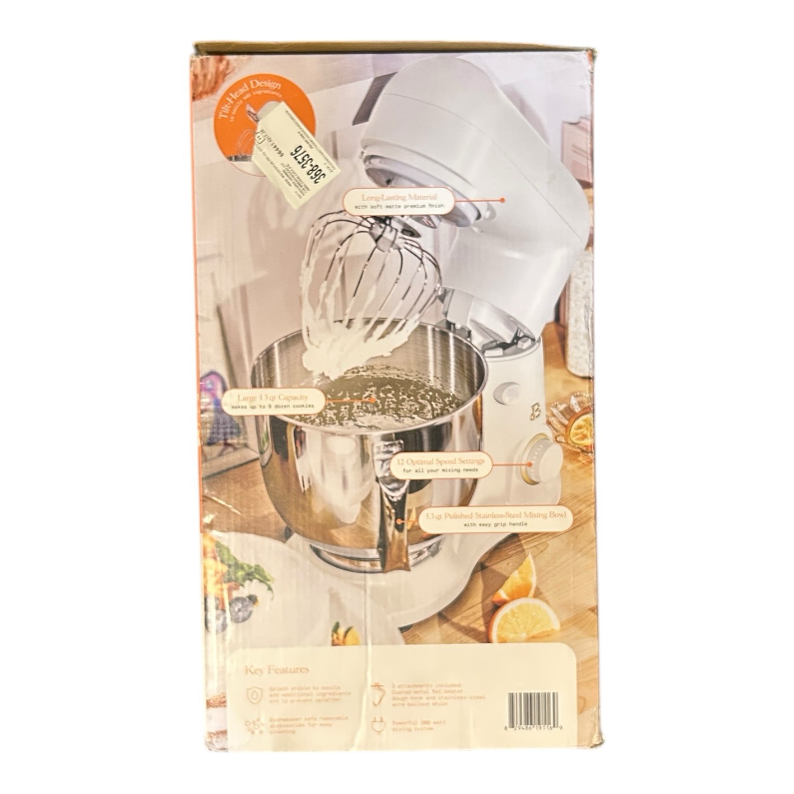 Beautiful 5.3 Qt Stand Mixer Drew Barrymore White w/ Stainless Steel Bowl New