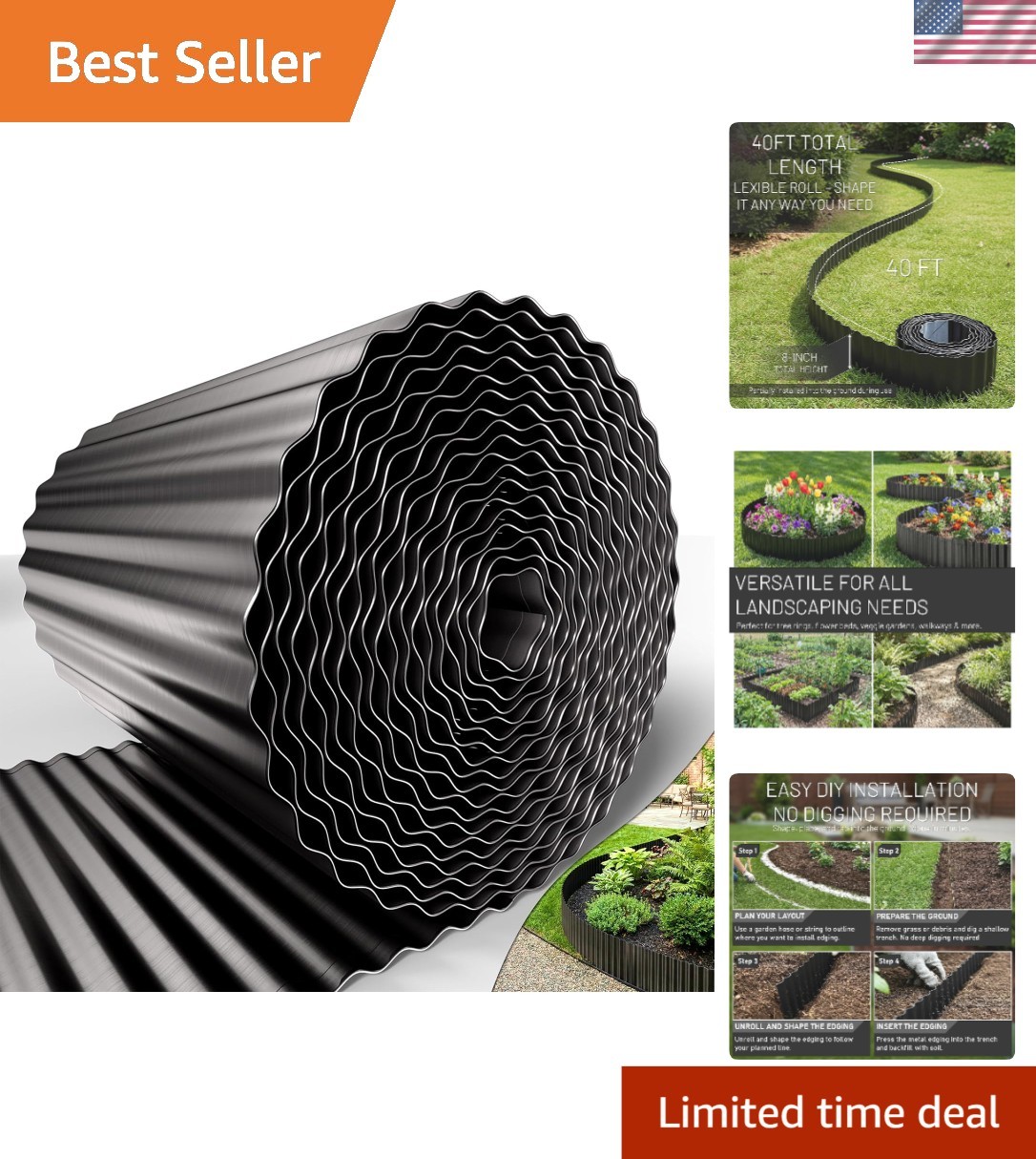 Durable 40FT x 8IN Galvanized Steel Edging for Beautiful Flower Beds & Paths