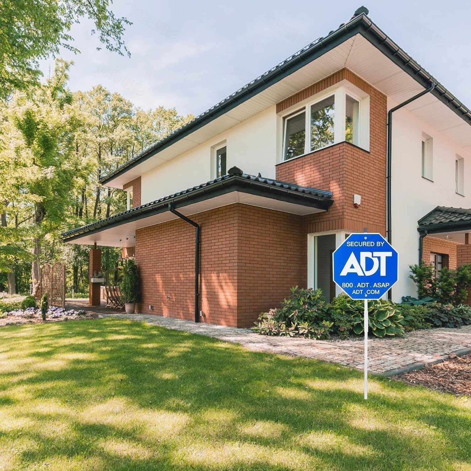 28" ADT Security Sign with Stake & 8 Window Stickers, Weather-Resistant Yard