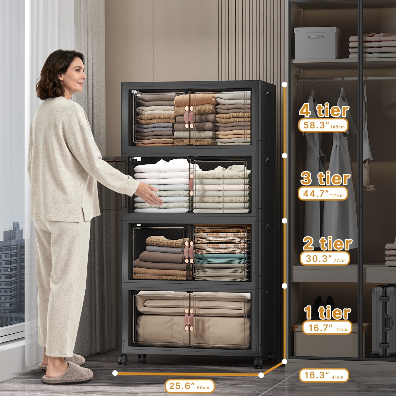 UAMFURI Extra Large Stackable Storage Bins with Lids & Wheels & Door Containers