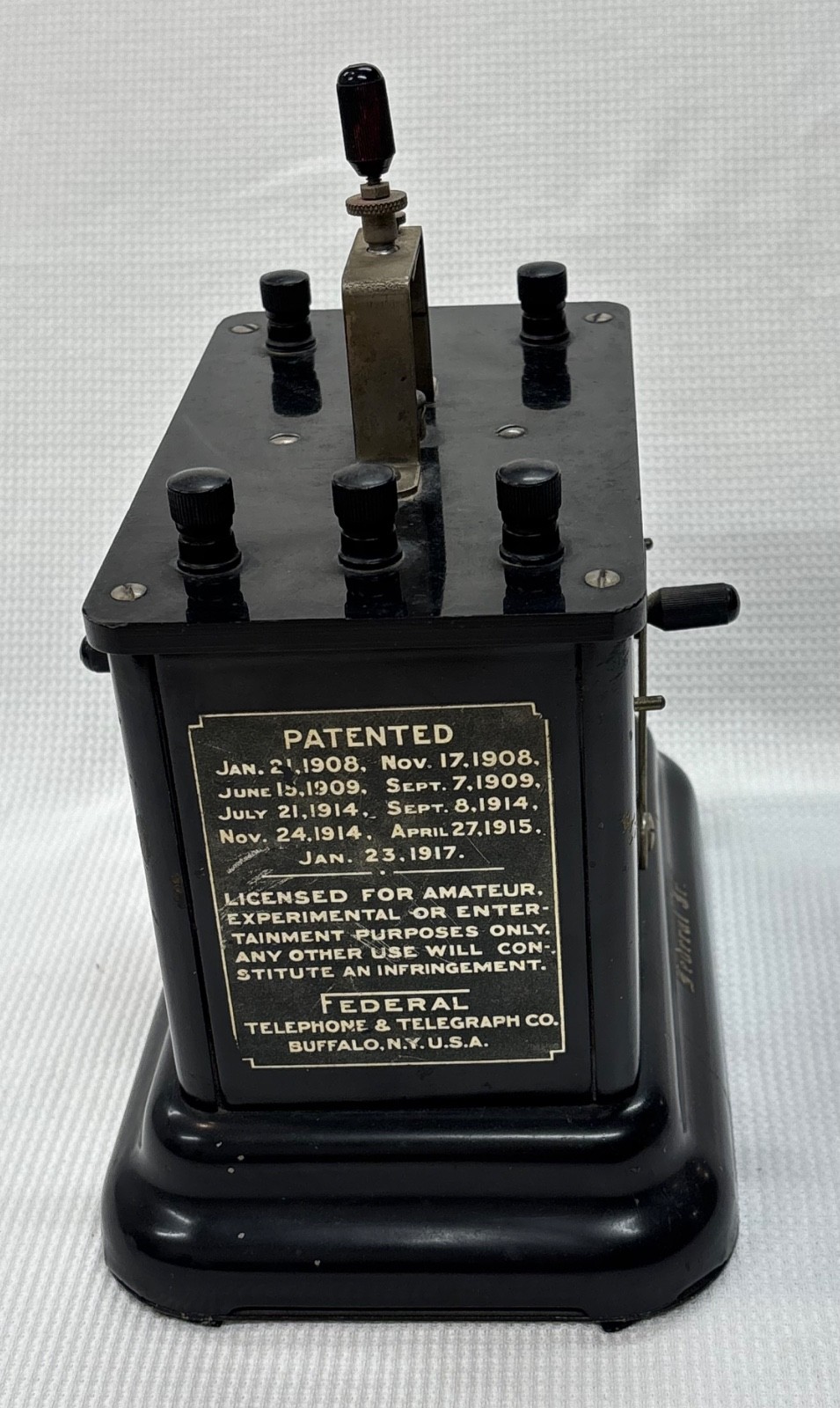 Antique Federal Jr. Crystal Radio, Earphones, Philmore Aerial Kit, Cats Whisker