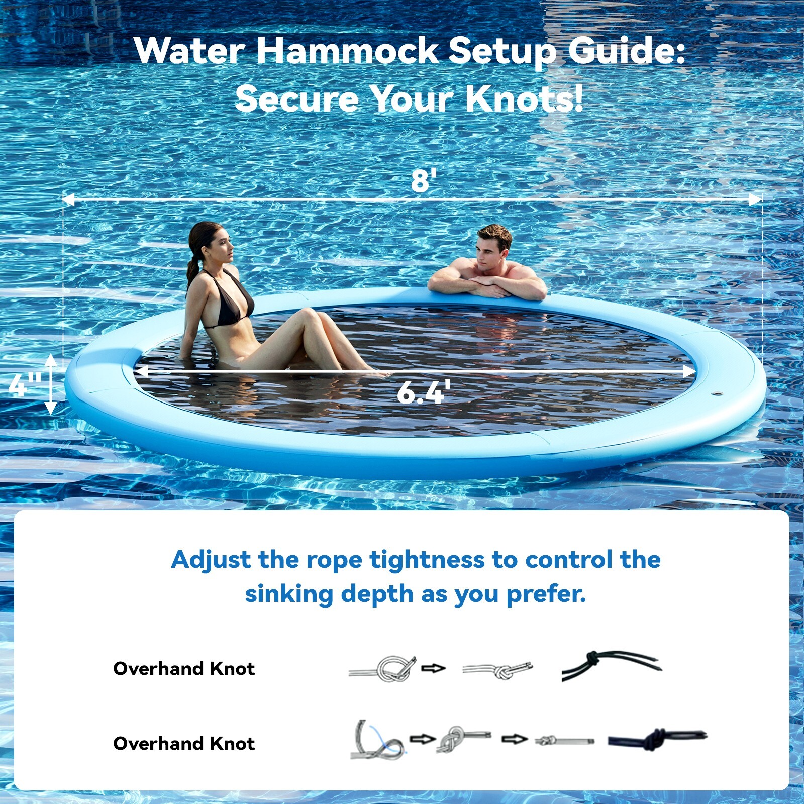 8FT Sunchill Heavy-Duty Float Ring, Inflatable Pool, Hammock for Lake Sky Blue