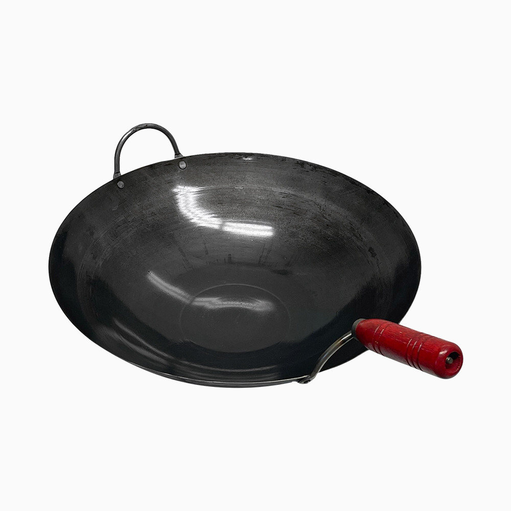 16'' Carbon Steel Wok W/ Handle Pan Gourmet Chinese Traditional Wok Cookware