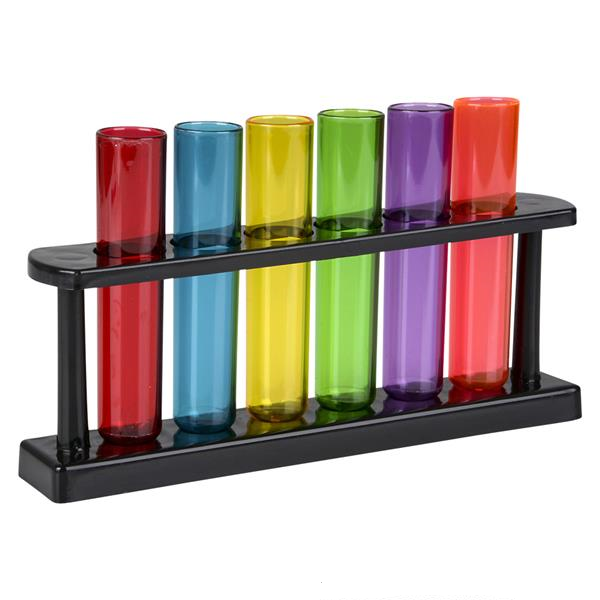 6 Plastic Shot Glasses Test Tube Bar Shatter Proof Rack Stand Holder Party Set