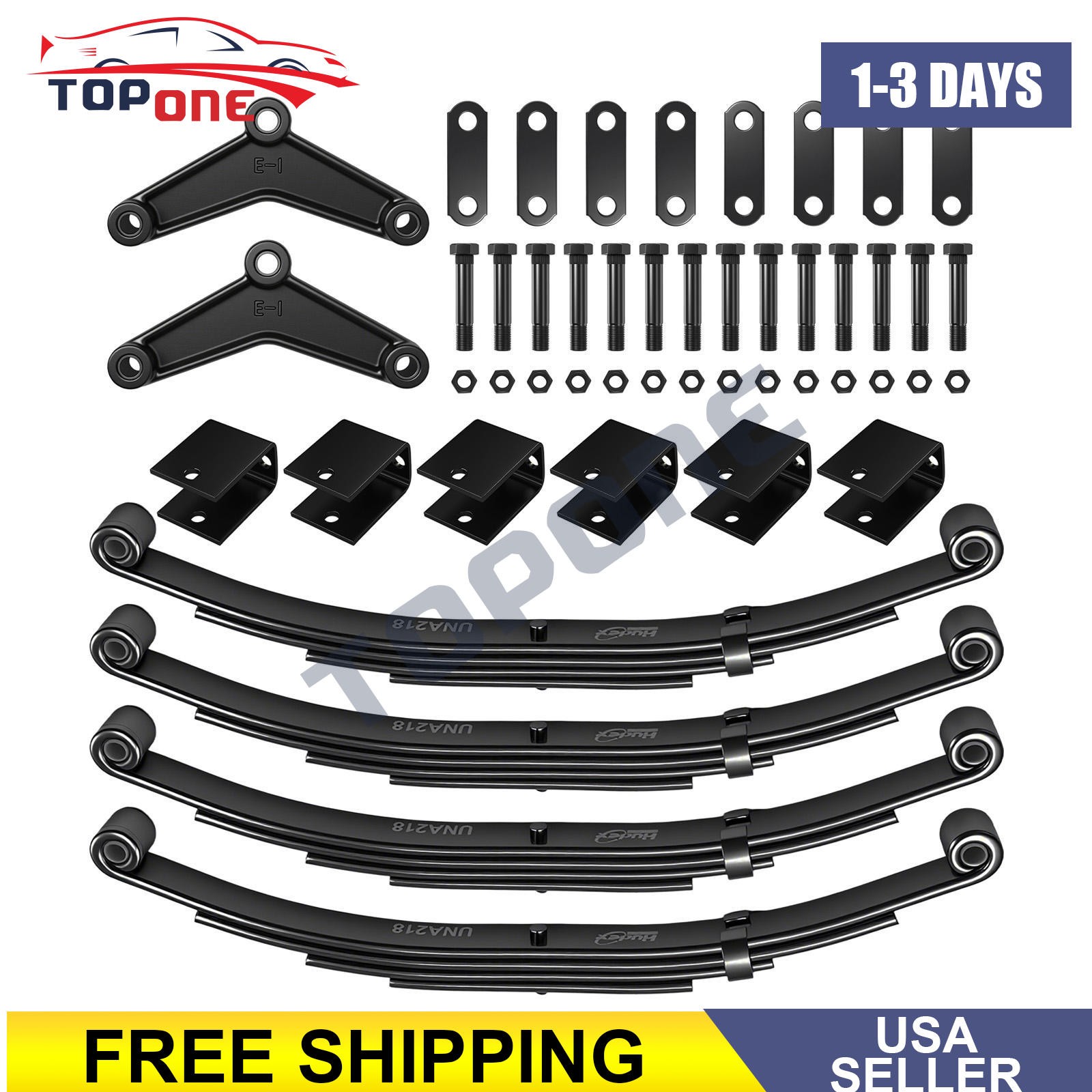 For 3500lb Tandem Trailer Axle Suspension Kit 1750lb 4 Leaf Springs + Hanger Kit