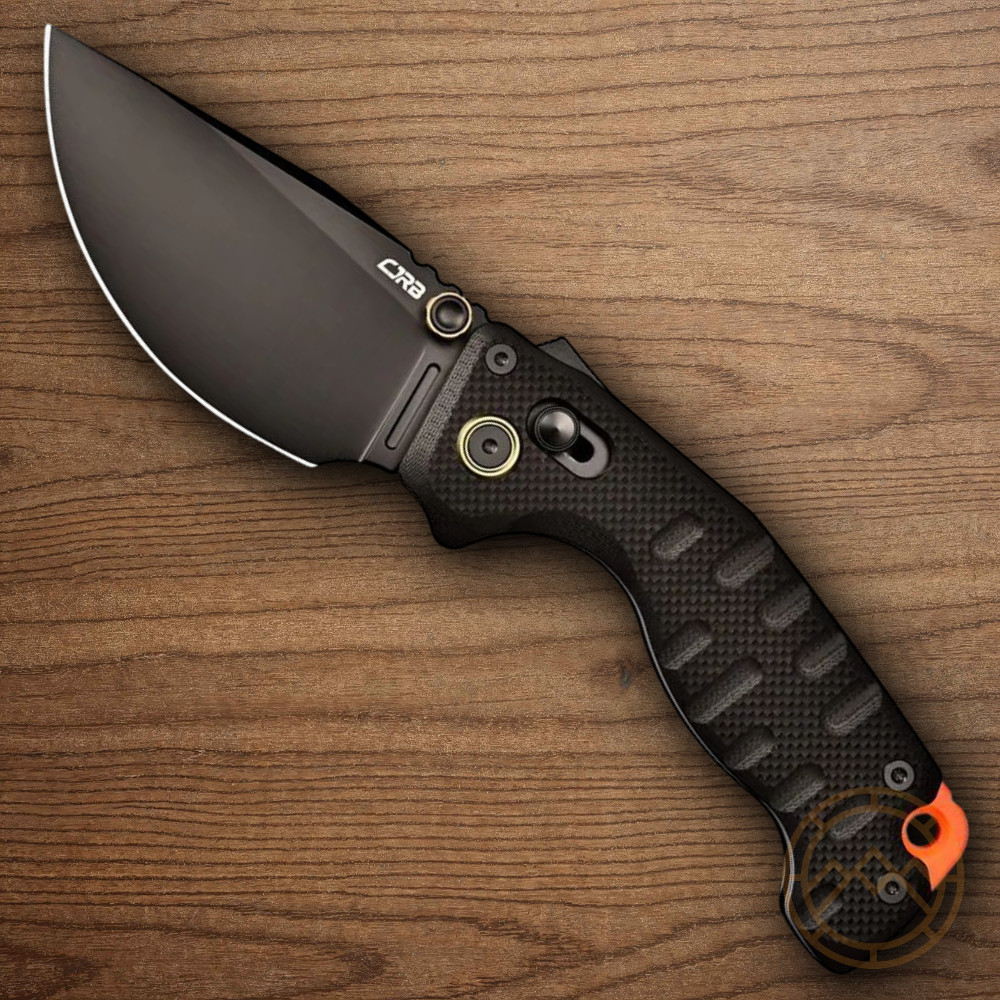 CJRB Doubletap Folding Knife 3⅞" D2 Tool Steel Drop Point Blade Black G10 Handle