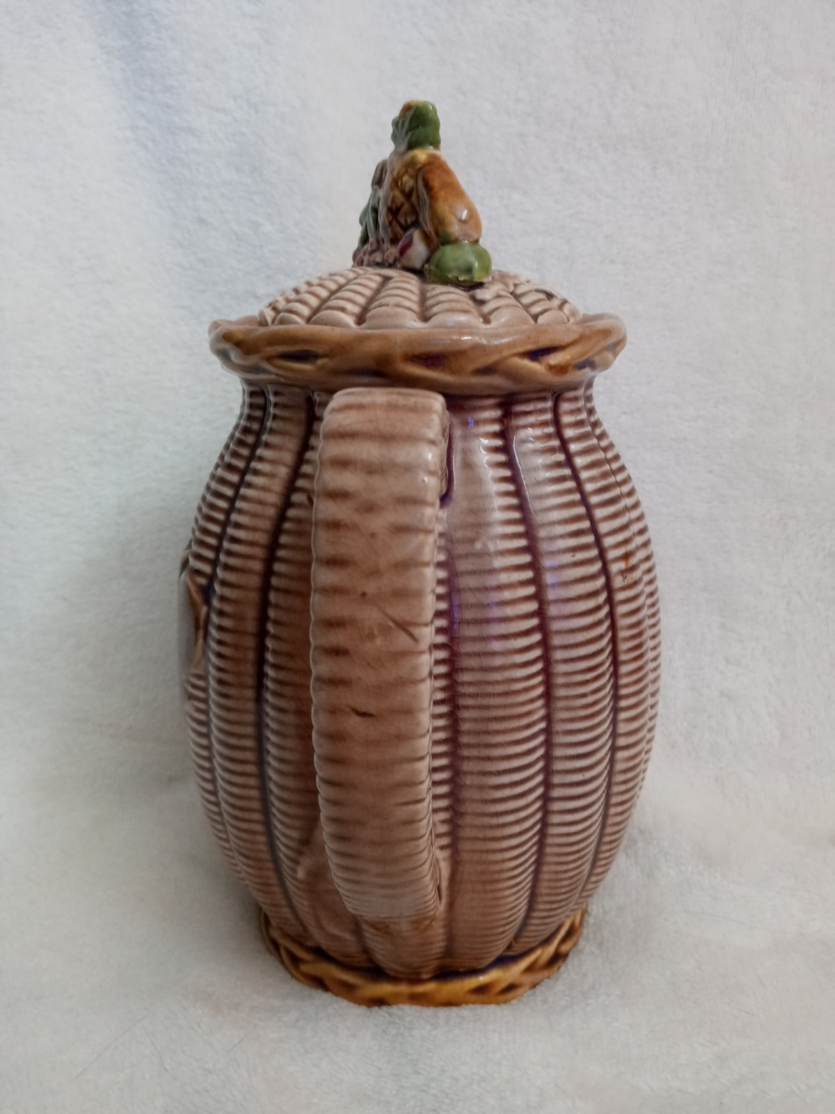 Vintage TILSO Decorative Basketweave Teapot, Fruit Lid; Numbered 53/110