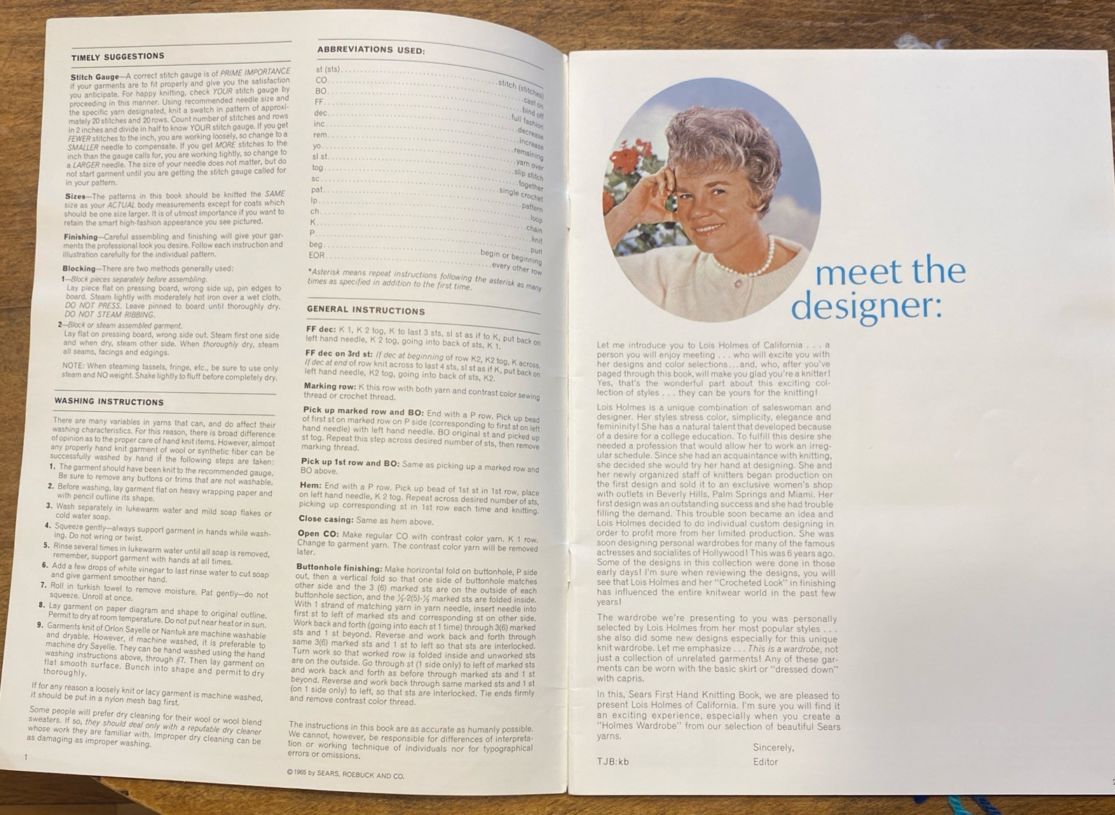 1965 Sears Designer Wardrobe Catalog Knitting Patterns Lois Holmes Book Sweaters