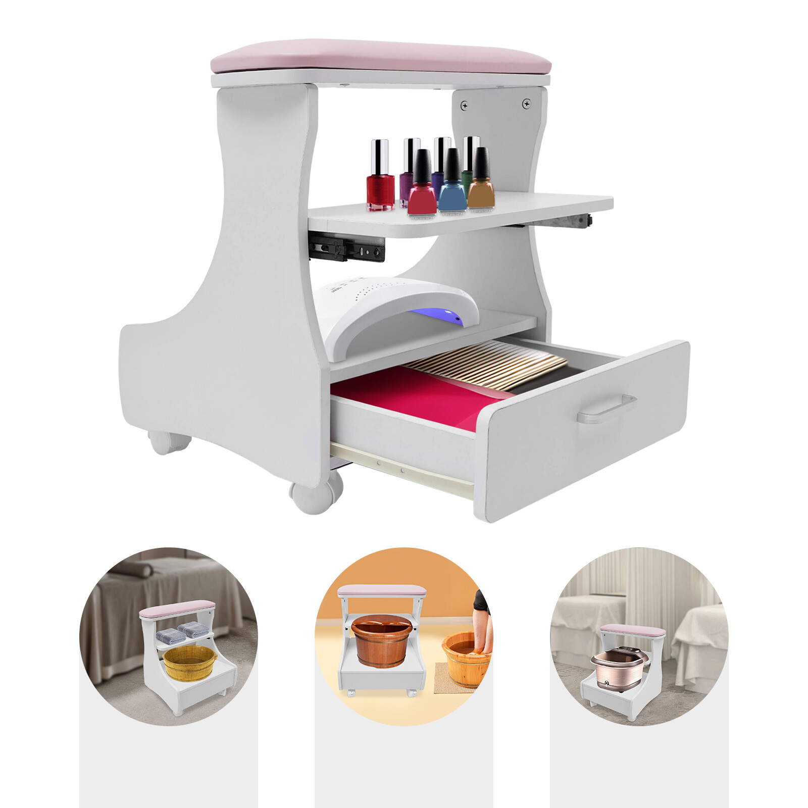 Footbath Stool W/ Wheels Foot Rest Pedicure Manicure Funiture Foot Salon Trolley