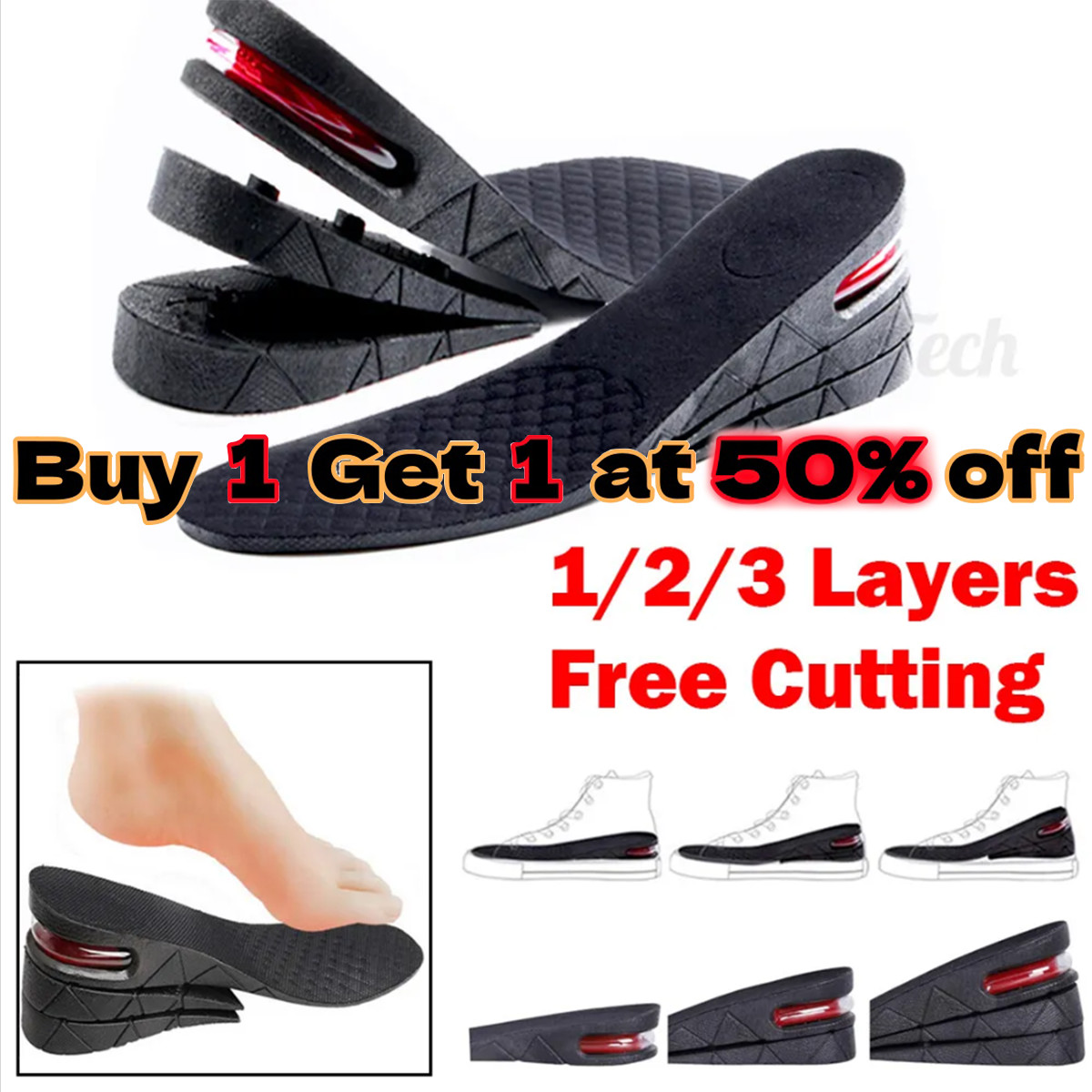 Men Women Shoe Insoles Invisible Height Increase Heel Lift Taller Inserts Pad US