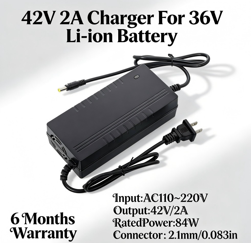 42V 2A Adapter Charger 36V Lithium Battery with 5.5mm*2.1mm DC Plug Port 84W