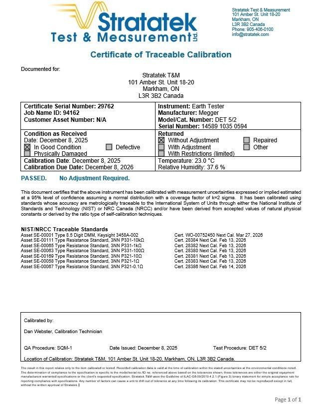 Megger DET 5/2 Earth Tester Earth Ground Resistance Meter NIST Calibrated