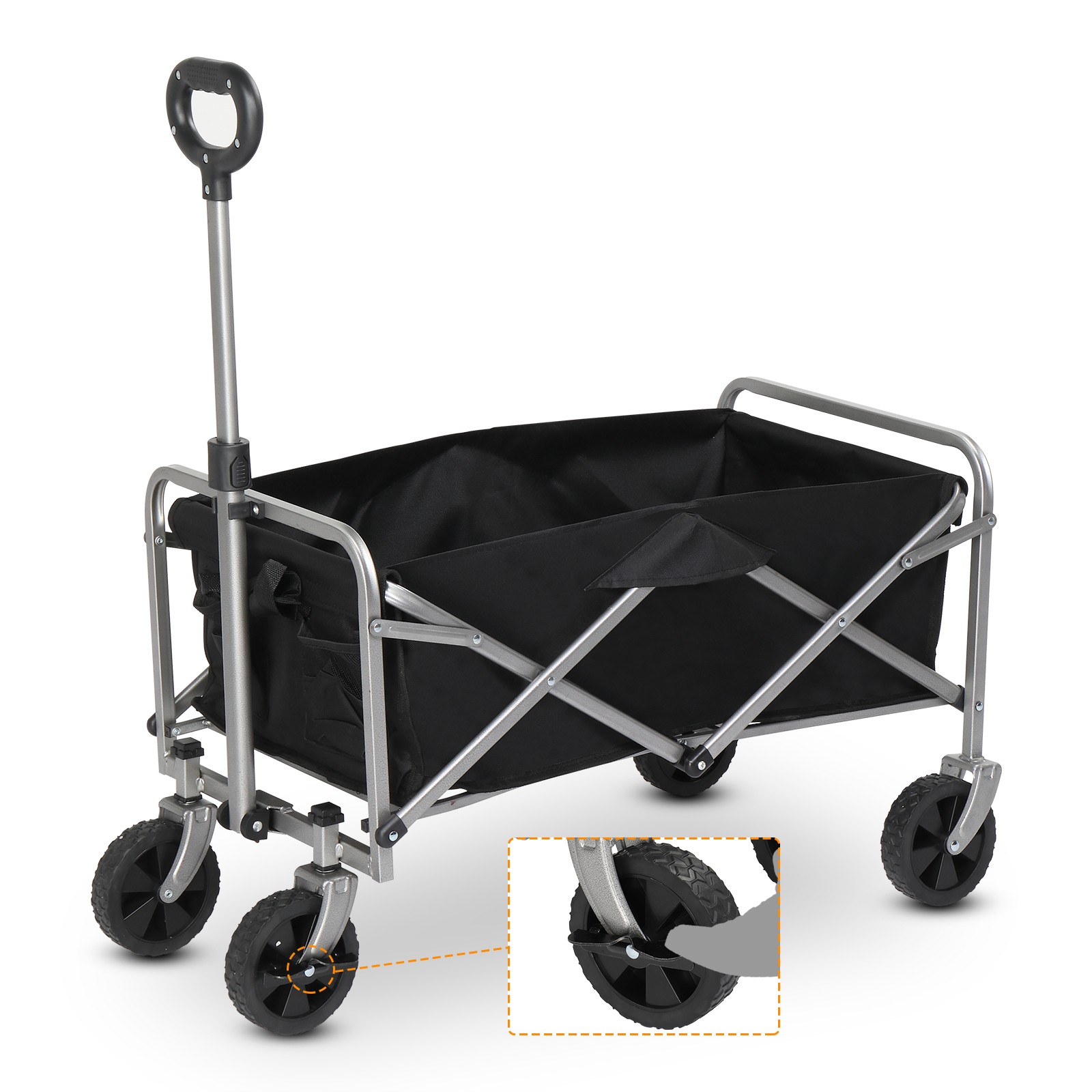 Collapsible Folding Wagon Cart Outdoor Beach Wagon with All Terrain Wheels Black