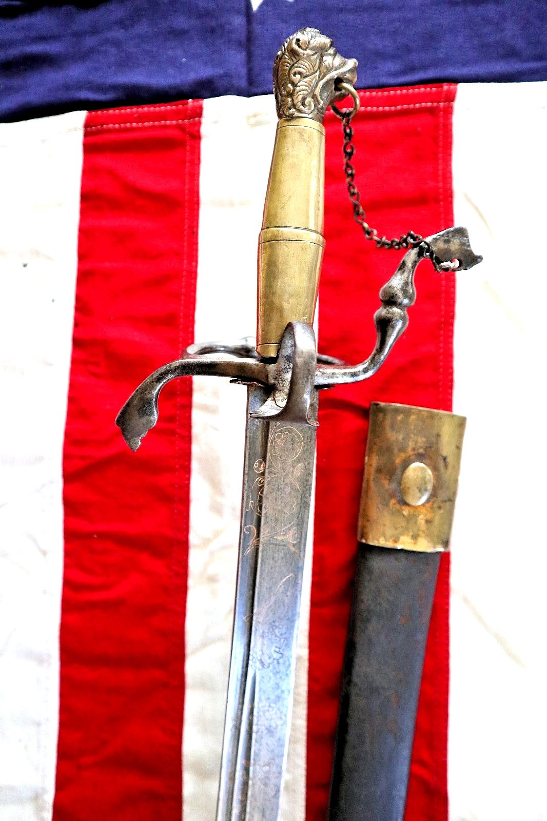 FRENCH INDIAN WAR REVOLUTIONARY WAR, GERMAN DOG HEAD SWORD CIRCA 1730-40