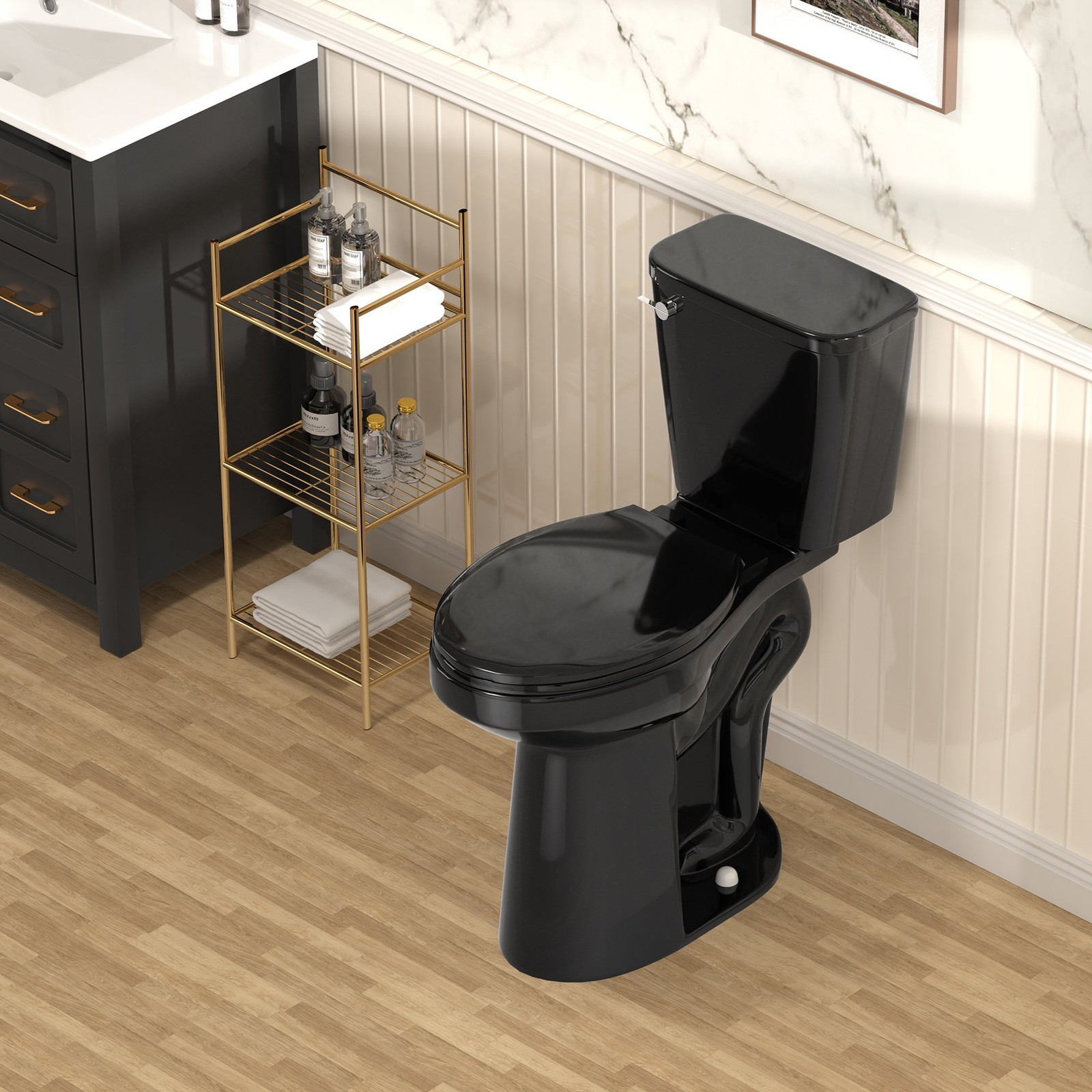 Elongated Two Piece Toilet with 21'' Height Seat Single Flush 1.28 GPF Black