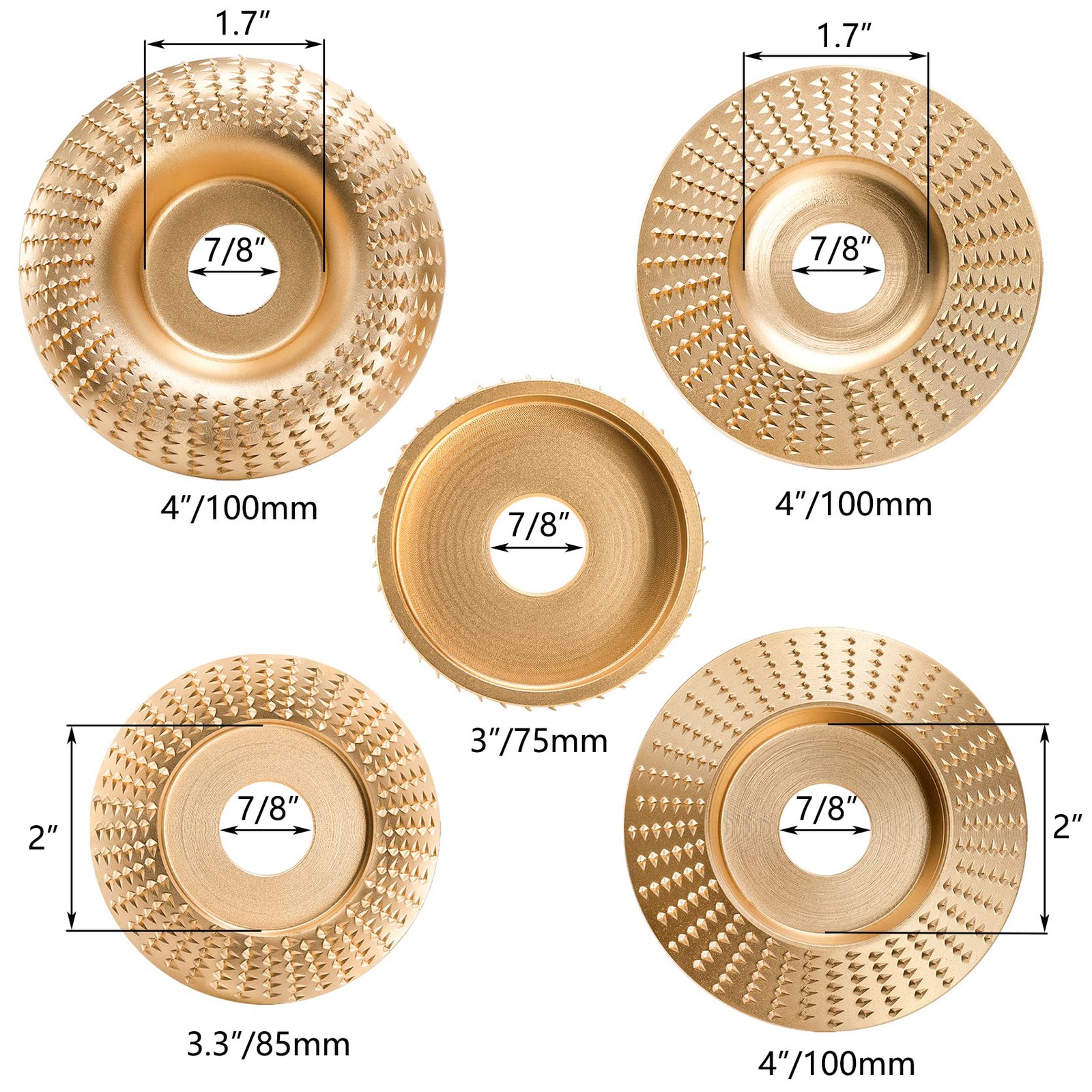 Hedume Set of 5 Wood Carving Disc for 4" or 4 1/2" Angle Grinder with 7/8"...
