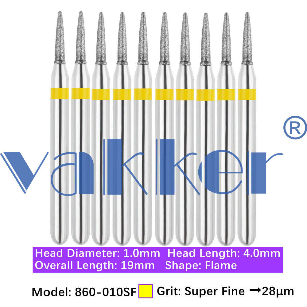 Vakker 10pc Dental Diamond Burs Medium Super Fine Friction Grip